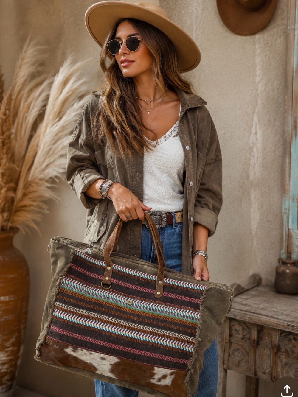Myra Bag Multicolor Cowhide Travel Tote | Boho Western Weekender